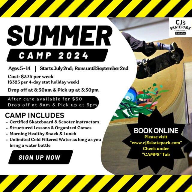SUMMER CAMP 2024 🛹🛴 #cjsskatepark #joinnow #summercamp #summercamp2024 
#camp #2024 
#skateboarders #scooterist