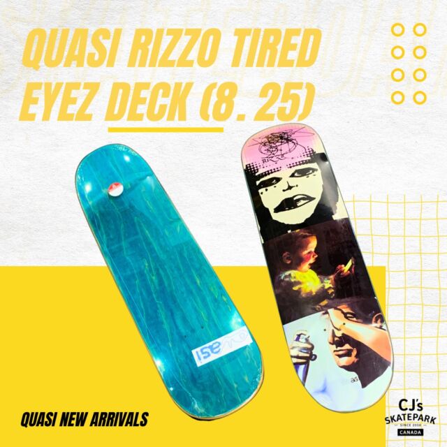 ✨Dive into our latest drops at CJ's Skatepark 🛹
Quasi Bledsoe 'Cloudland' (8.5)
Quasi De Keyzer 'Mental' (8.375)
Quasi Johnson 'Spacetime' (8.5)
Quasi Rizzo Tired Eyes Deck 8.25
Quasi Skateboards @quasiskateboards 
Available now in-store and online on our website www.cjsskatepark.com check under “shop” tab

#CJsSkatepark #SkateboardDecks #QuasiSkateboards #NewArrivals #SkateboardLife #SkateboardShop #CJsShop #SkateboardingCommunity