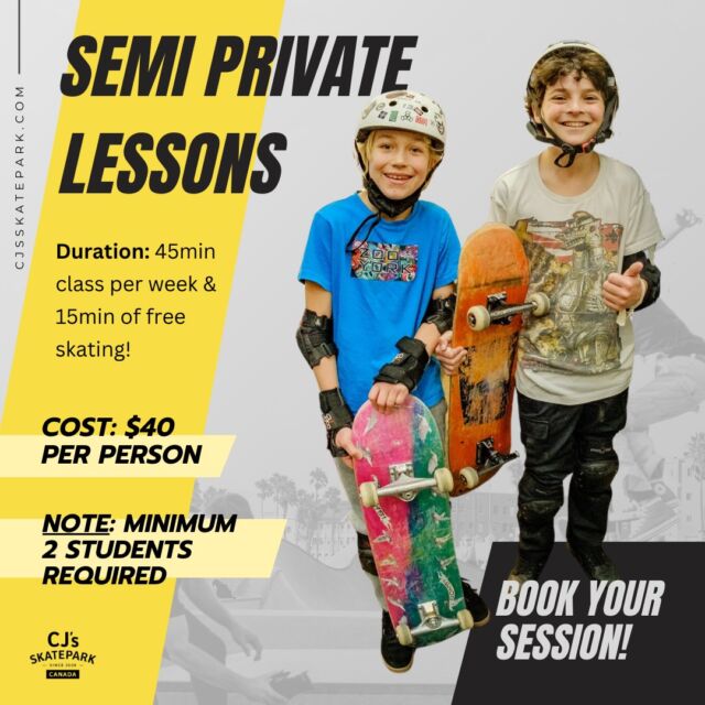 🛹 Ready to skate? 

👉 Join our private, semi-private, or group lessons at CJ's Skatepark! 

😊 Whether you're just starting out or looking to improve your skills, our flexible programs offer 45-minute classes weekly, plus 15 minutes of free skate time. Book your spot today! 🌟

Visit our website to learn more: WWW.CJsSKATEPARK.COM & check under LESSONS tab.

#cjskatepark #lessons #semiprivatelessons #privatelessons #grouplessons