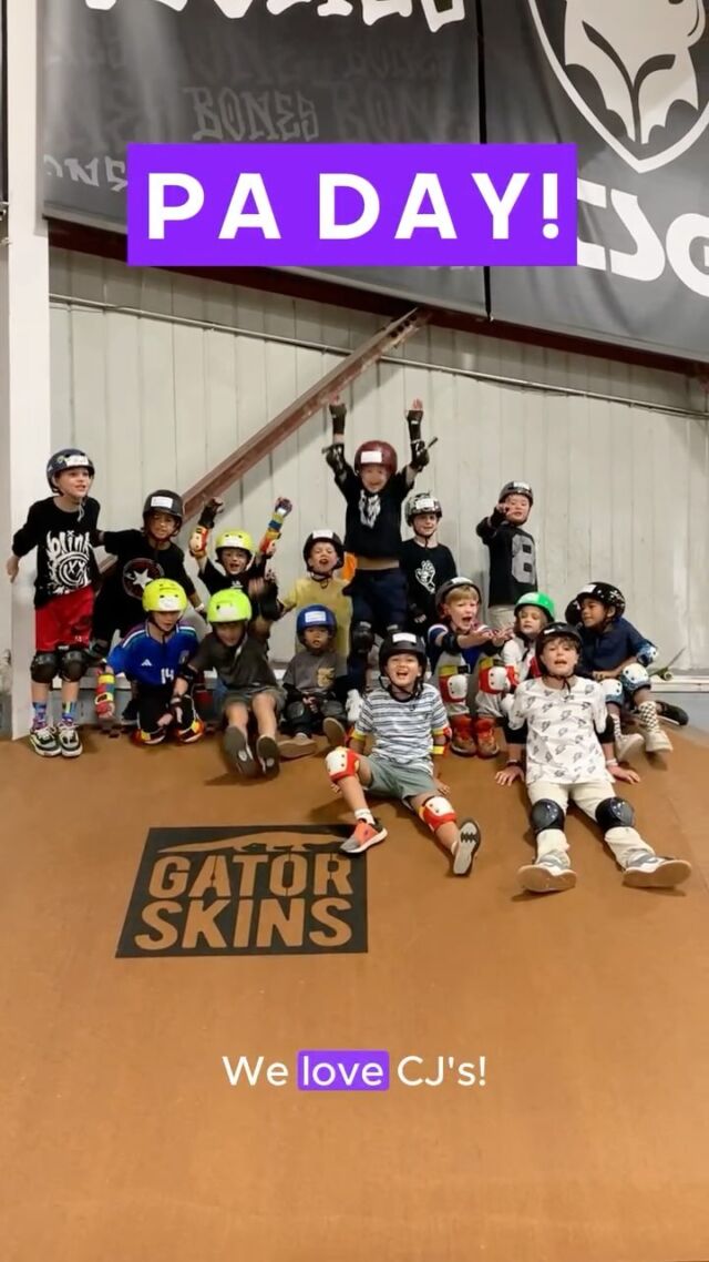 🚨 PA Days at CJ's are EPIC! 🎉 

On September 27th, the kids had an absolute blast skating 🛹, scootering 🛴, playing games, making friends, and eating pizza 🍕! And guess what? They kicked it all off with "We love CJ's!" 💛 

Don’t miss out! Our next PA Day is on October 11th! Sign up now at our website www.cjsskatepark.com for a day full of fun, action, and memories. 🙌 

#CJsSKATEPARK #PADay #FunForAll #SkateAndScoot #PizzaParty #WeLoveCJs